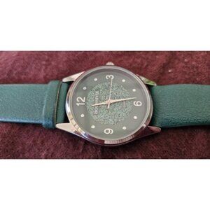 BOUSSIVIE Sparkly Green Silvertone Face Vinyl Band Ladies Quartz Watch